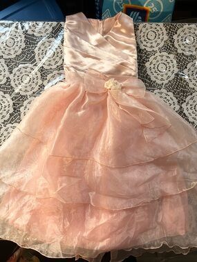 Girls' Peach Tiered Party/Graduation Dress with Bow